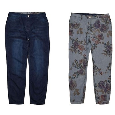WOMEN WITH CONTROL NEW $64 Reversible Slim Ankle Jean Dark Indigo Floral 4P