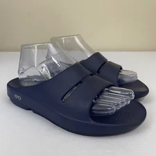 OOFOS OOahh Sandals Womens 7 Navy Blue Slip On Comfort Slides Shoes