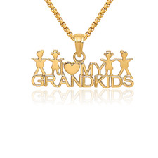 14K Solid Yellow Gold I Love My Grandkids Necklace