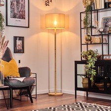 Boho-Style Stehlampe & Stehleuchte skandinavisches Design, Holzfuß, Stoffschirm