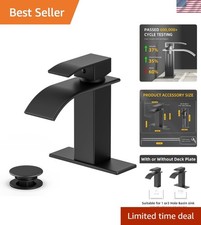 Waterfall Bathroom Faucet, Matte Black Stainless Steel, 1-Handle Modern Bat...