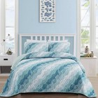 Summer Coastal Quilt Set Queen Size, Blue Green Ocean Beach Themed Bedding Se...