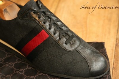 Gucci Ace GG Monogram Schwarz Leder Canvas Schuhe Sneaker Herren UK 8 Vintage