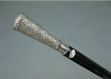 Solid Silver Pillar Head Handle Vintage Antqiue Wooden Walking Stick Cane Gift