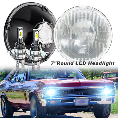 Pair FOR Chevrolet Nova 1969-1972 7''Round LED Headlights Sealed Hi-Lo Beam Lam