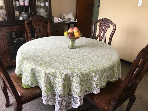Cream Round Lace Tablecloth 60 Inches, Ivory Vintage Embroidered Floral Croch... - Picture 8 of 9