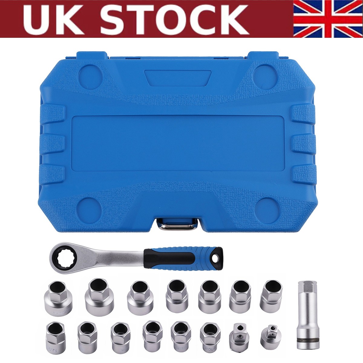 Complete Pass Through Socket Set 10-24mm Go Thru Ratchet Kit 3/8" 1/2" CRV