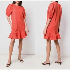 Ulla Johnson Landry Puff Sleeve Ruffle Cotton Sweatshirt Mini Dress Small