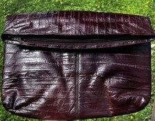 Vintage Genuine Eel Skin Foldover Clutch Purse Burgundy Oxblood Made in Korea