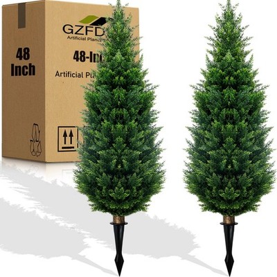 4Ft Artificial Cedar Topiary Trees 2Pack  UV Resistant Fake Shrubs with Groun...