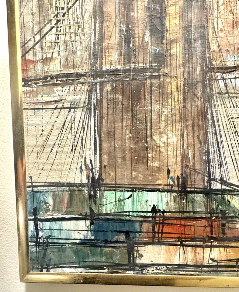 Original Suzanne Duchamp (1899-1963) Brooklyn Bridge NYC Oil on Canvas Painting - Image 3 of 4