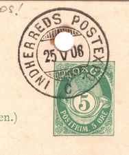 NORWAY Stationery Card MARITIME 1908 *Indherreds Postexpo* SHIP CDS KK175