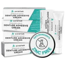 Zinc-Free Denture Adhesive Cream, 12 Hour Waterproof Hold, 5 Pack, Mint Flavor