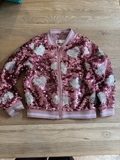 H&M Girls, Pink Heart, Sequin Bomber, Age 5-6, Great Condition