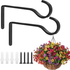 2Pcs Black Metal Hanging Basket Brackets Wall Hooks Heavy Duty Plant Hangers