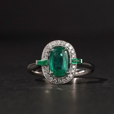 Art Deco Style Lab Created Diamond Emerald Engagement 14K White Gold FN Ring