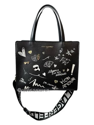 Karl Lagerfeld Maybelle Black Zip Satchel Crossbody Bag Pins Mon