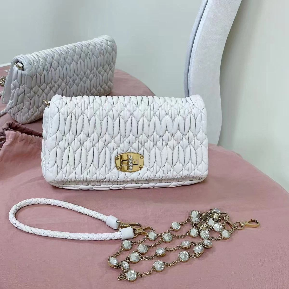 White Leather Exterior Miu Miu Bags & Handbags for Women for sale