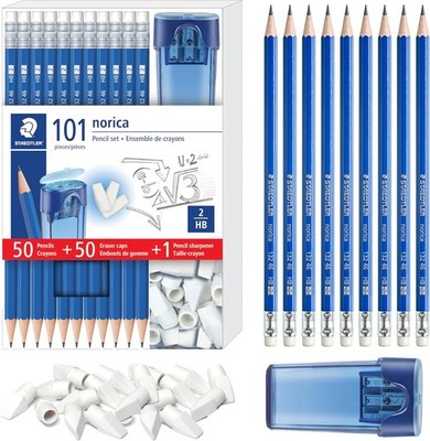 STAEDTLER Norica Pencil Set: 50 Pre-sharpened #2 HB Pencils with 50 Eraser Caps