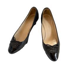 CHANEL Coco Mark Ribbon Leather Pumps Black Women’s Shoes Sz US5 EU35C Authentic