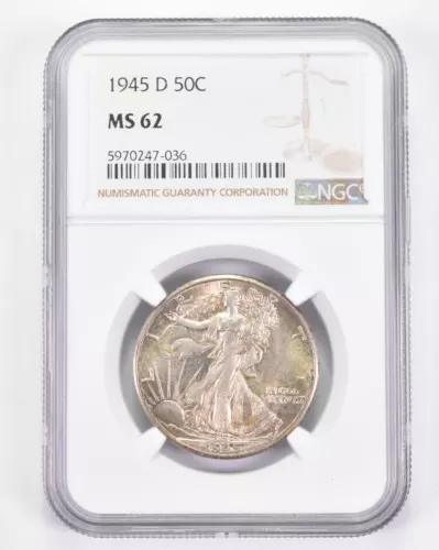 MS62 1945-D Walking Liberty Half Dollar - Graded NGC Toned! *8917