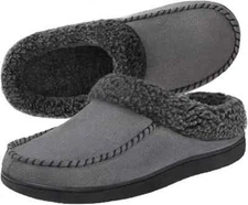 Men's Moccasin Slippers with Faux Sherpa Lining Memory Foam Slip on House Shoes