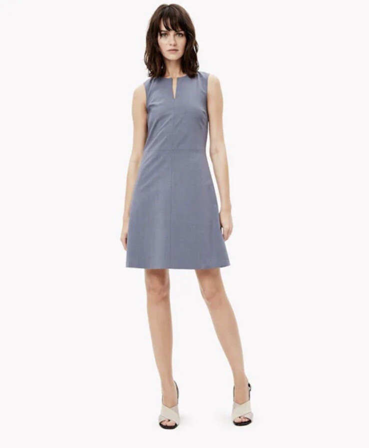 Theory Miyani Virgin Wool Blend Split Front Sleeveless Shift Dress Stretch sz 6