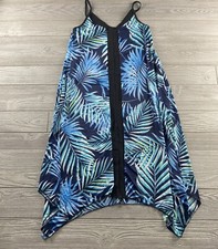 India Boutique One Size Blue/Black Tropical Leaf Print Spaghetti Strap Dress NEW