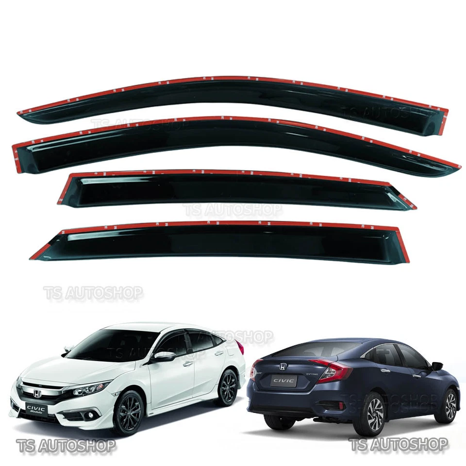VISERA NEGRA PROTECTORES METEOROLÓGICOS PARABRISAS 4 PUERTAS apto para Honda Civic Sedán FB6 2016 2017 Foto 3 de 4