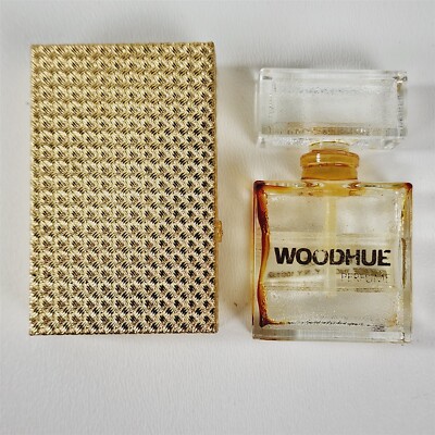 Vintage Faberge Woodhue Glass Perfume Bottle in Gold Tone Metal