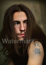 Color Photo Man Long Hair Tattoo Hieroglyph Original Paper 13*18 cm