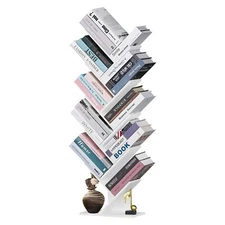 10 Tier Tree Book Shelf Floor Standing Wood Bookshelf For Narrow Space Storage O