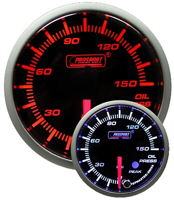 #ad Oil Pressure Gauge Peak warning Amber White 52mm 2 1 16quot; Prosport Premium series $105.00