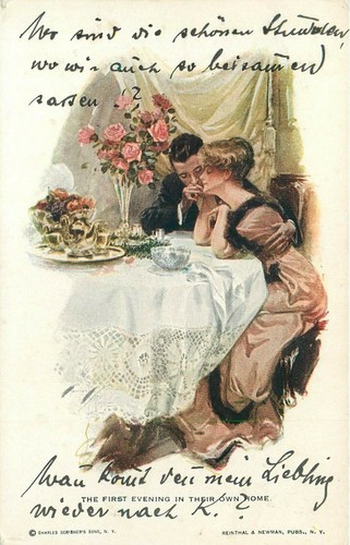 ARTIST SIGNED - HARRISON FISHER - FIRST EVENING IN OWN HOME - POSTCARD - 第 1/2 張圖片