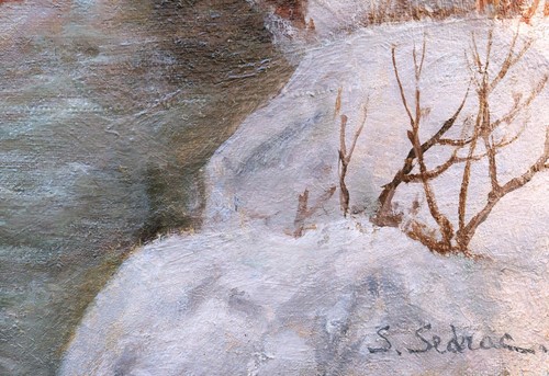 Serge sedrac Quadro Francese Paesaggio Svizzera Alpi engadine Neve Fiume Alberi - 第 3/8 張圖片