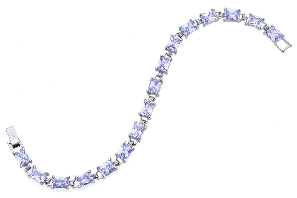 Brazalete de eslabones de tenis Estate de circonita cúbica púrpura corte esmeralda de oro blanco de 9 quilates Foto 2 de 4