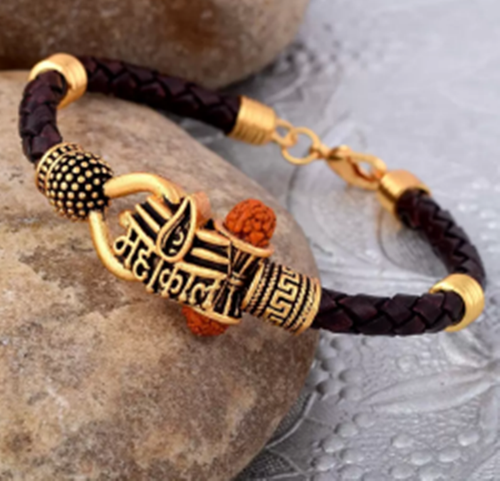 Brass OM Rudraksh Bracelet Mahakal Mahadev Lord Shiva Fashion Wrist Band Gifts - Picture 3 of 6