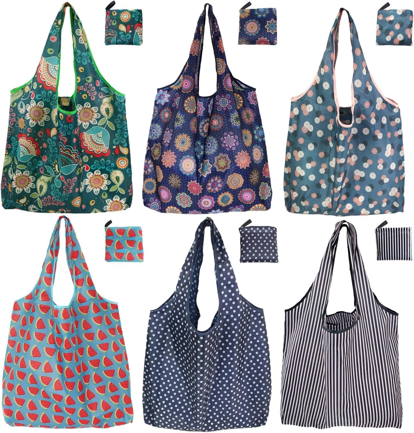 Reusable Grocery Bags,4 | 6 | 12 Pack 50Lbs Foldable Washable Fashion Shopping B