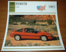 1989 Plymouth Laser Rs Info Spec Sheet Photo Picture 89 90 91 92 93