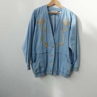 Vintage Y2K Blouson Jacket Womens L 2XL Chambray Funky Baggy SAINT GERMAIN
