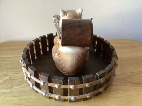 Vintage Nutcracker Ceramic Squirrel and Wooden Bowl with Tools 70s - Picture 5 of 18