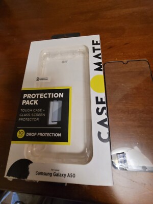 CLEAR HARD CASE FOR SAMSUNG GALAXY A50 SMARTPHONE WITH GLASS SCREEN PROTECTOR