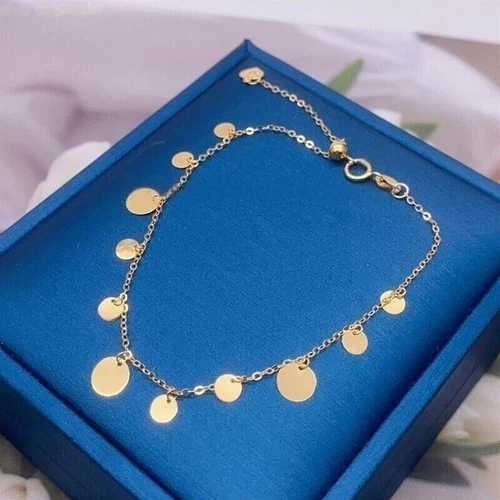 Solid Pure 18K Yellow Gold AU750 Round Sequined Bracelet Bangle 5.5-7.5inch - Picture 2 of 11