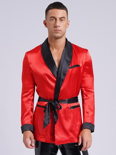 Men's Short Satin Robe with Belt Lightweight Bathrobe Pajamas Spring Summer - Picture 10 of 77