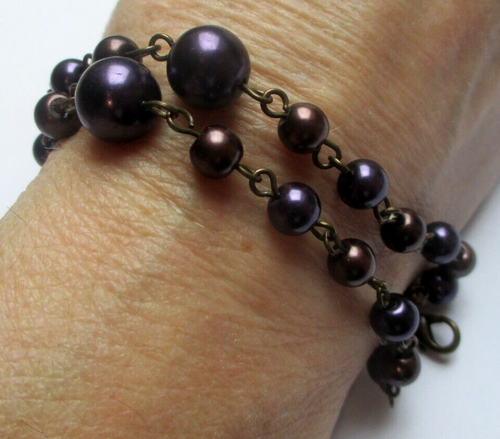 Bracelet Vintage 2 Rangs Perles Beige Nacré - Couleur Or - État Impeccable - Ancien