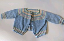 VTG Knit Toddler Knit Cardigan Sweater Size 12-18m Blue Pink Yellow Striped