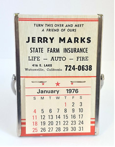 Vintage 1976 Calendar Mirror Watsonville CA State Farm Insurance Jerry Marks
