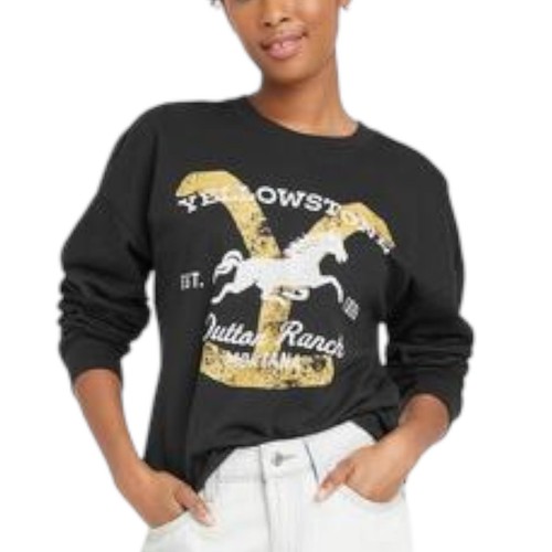 Yellowstone Dutton Ranch Montana Womens Long Sleeve Pullover Sweatshirt Black M