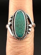 VTG Navajo Split Shank Sterling Silver Green Turquoise Southwest Ring Sz 6.5
