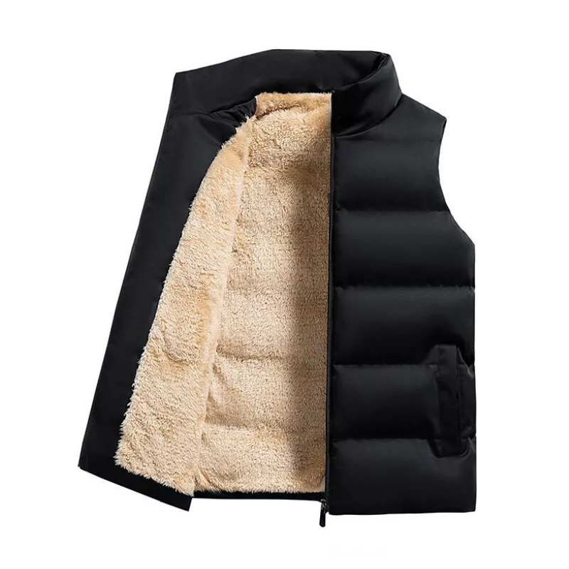 Men Sherpa Lined Puffer Vest Pockets Winter Zip Up Quilted Sleeveless Jacket